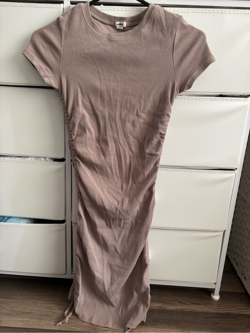 Ruched Side Midi Bodycon Dress in Dusty Mauve